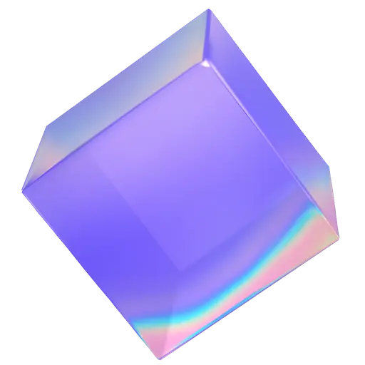 Lavender 3D cube render with iridescent edges, a captivating digital design.