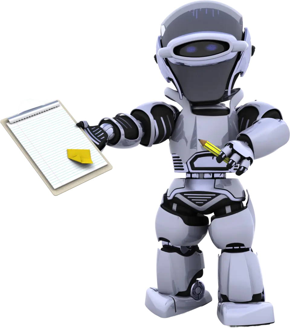 3D illustration of a robot holding a clipboard